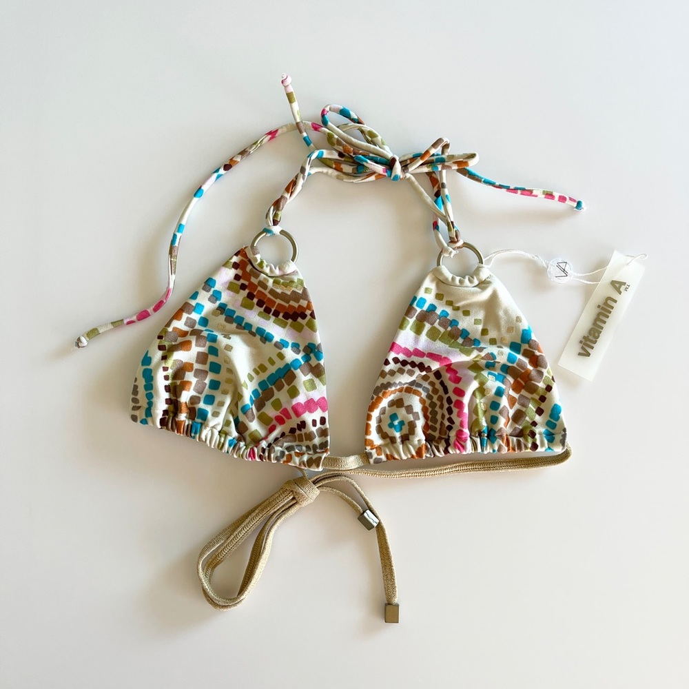 NEW Vitamin A Triangle Bikini Top Size 6 Golden Glow Gold Print